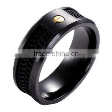 Black titanium ring with rubber inlay