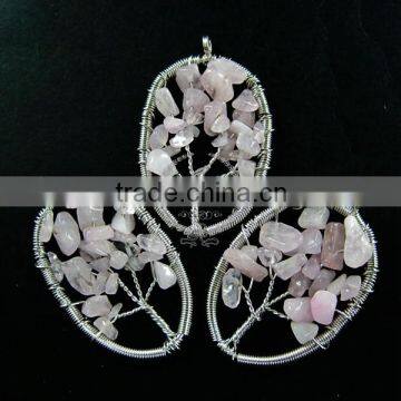 40x55mm oval handmade wiring tree in random pink rose quartz stone pendant charm DIY supplies 1820256