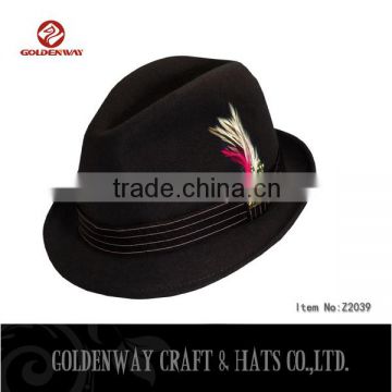 Wool Felt Fedora Hat with Feather Accent Chocolate