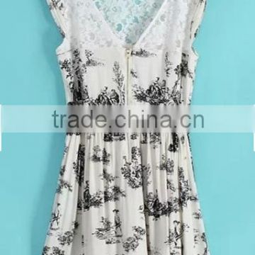 White Patchwork Belt Zipper Print Dress casual dresses for women