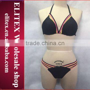 Wholesale Black Bandeau Sexy Color Line Fashion Woman Latest Bathing Suit 2017
