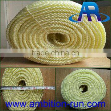 12mm 3 strand PE / polyethylene twisted light yellow color rope