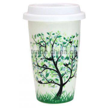 Ceramic Mug with White Silicone Lid for Coffee Milk Tea Drink