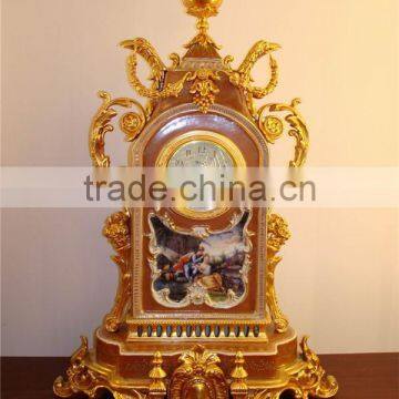 Gothic Architectual Style Ceramic Table Clock, Antique Hand Painted European Table Clock, Brass Mounted Table Clock
