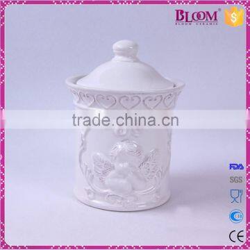 Ceramic White Glazed Tea Coffee Sugar Canister Set photo-2