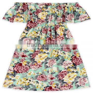 Ruffle Summer Rose Floral Off-Shoulder Flutter Sleeve Dress photo-5