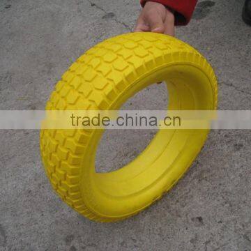 5.0-6 yellow color pu foam tyre solid wheel for tool cart, hand truck