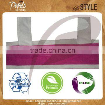 Hot Pink Stripe Print Canvas Tote Bag With Canvas Handle , Brand on Bag With PU Embossed Label photo-2