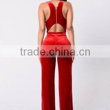 Women Sleeveless Jumpsuit Deep V Neckline Open Lower Back Cutout Wide Leg One Piece Sexy Adult Ladies Jumpsuit photo-4