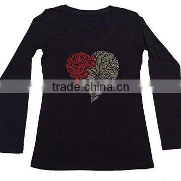 Womens Fashion T-shirt With Heart With Rose in Rhinestones photo-2