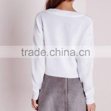 MGOO 2017 Latest Design Custom Made Women Christmas Jumper White Cropped Sweater Long Sleeve photo-2