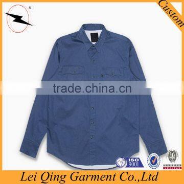 Mens Long Sleeve Stone Washed Denim Shirts photo-4