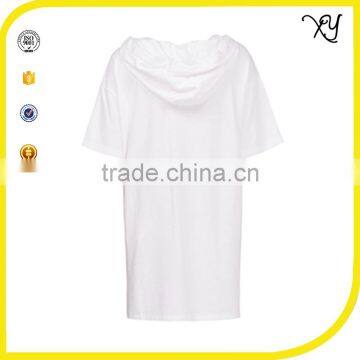 Custom Womens Short Sleeve Printing Casual Oversize Longline Hooded T Shirts Hip Hop photo-3