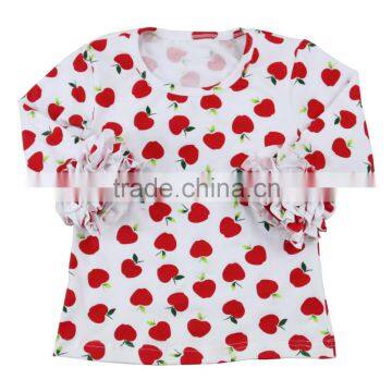 Wholesale girls boutique clothes newborn icing apple printed ruffle cotton back to school Shirt