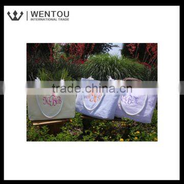 Personalized Custom Monogrammed Cotton Seersucker Tote Bag photo-6