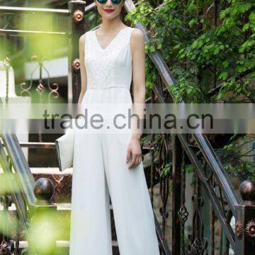 Fashion White Chiffon One Piece Jumpsuit Dress Pants