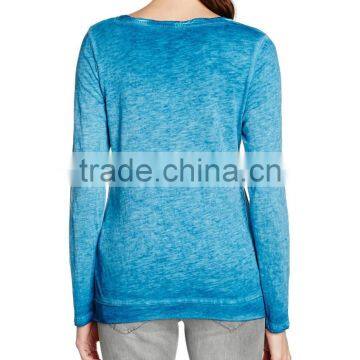 Women's Long Sleeve 100% Cotton Acid Wash Vintage t Shirt photo-3