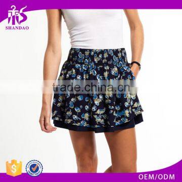 Hot Selling 2017 Shandao Latest Style Sexy Summer Women Casual Short Mini A Line Ruffle Floral Printed Cotton Little Skirt