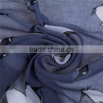 Voile Scarves & Wraps Rectangle White Gray Penguin Scarf Women photo-2