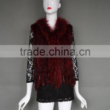 Lady's Short Sexy Rabbit Fur Knitted Vest And Europe Popular Slim Fur Vest