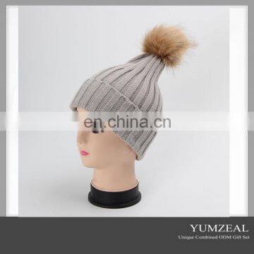 Winter Fur Pompon Hats Knitting Wool Hat Female High Quality Knitted Hat With Ball Top For Women