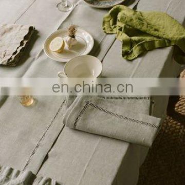 100% pure natural linen table cloth with ladder hemstitch