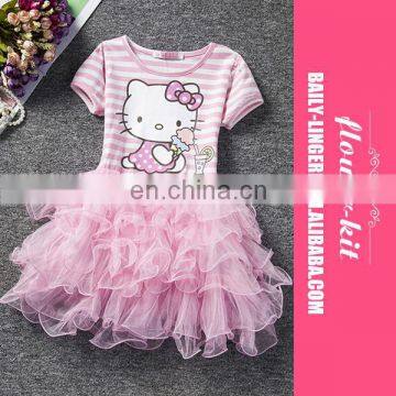 New Girls Cartoon Printed Cake Puff Princess Child Short Sleeve Dress