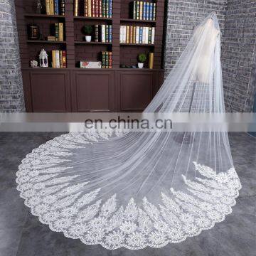 HSP1703 White 3 Meters Long Bridal Veils 1 Tier Layer Vintage Wedding Accessories Wedding Veil Lace Appliques photo-3