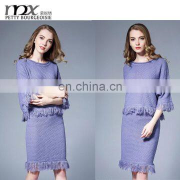 New fashion ladies knit dress tassels sweater dress knitwear for women