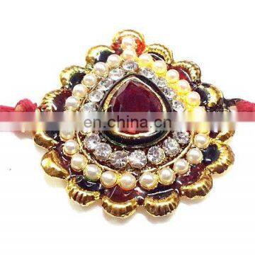 Exclusive Designer Red Stone Rakhi - Indian by Ratna Handicrafts India