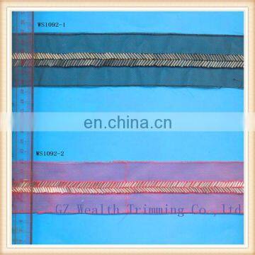 Fashion bugle beads in chevron patern on mesh on organza backing