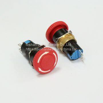 16mm 3A 250V AC emergency stop switch / spring push buttons switch