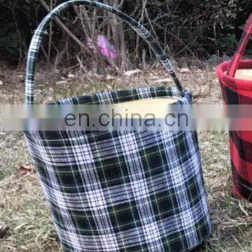 Easter Bucket Personalized Kids Plaid Easter Basket Buffalo Plaid Handmade Reversible Fabric Storage Basket photo-6