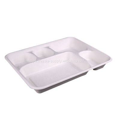 50 Pack 8inchx 10inch Eco Friendly Disposable 5 Compartment Trays Sugarcane Fiber Biodegradable Trays