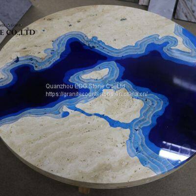Factory High Quality Natural Travertine Blue Stone Table Top photo-2