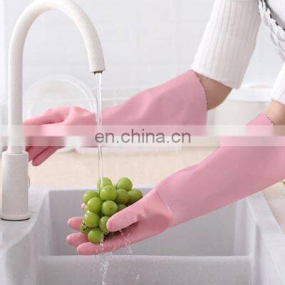 Wholesale High Quality Woman Pink Long Cuff PVC Kitchen Dishwashing Household Gloves photo-3