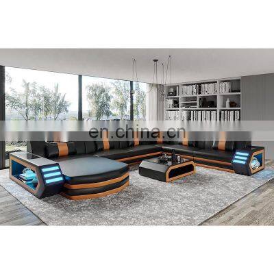 New arrival living room sofas super modern style living room furniture LED lamps popular leather couch