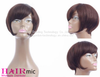 Dark Brown Straight High-ending Short Bob Wig with Tail Roll