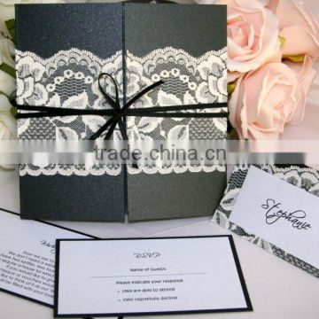 2016 Fancy Best Quality Printable Black Gateway Lace Invitation