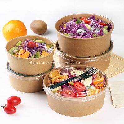 Wholesale Portable Food Storage Takeaway Salad Paper Bowl Kraft 750ML