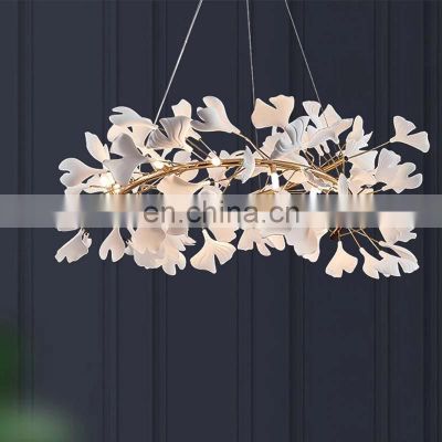 Modern Luxury Indoor Home Leaves Staircase Pendant Hotel Lobby Custom Chandelier Light