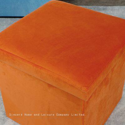 Foldable Storage Velvet Ottoman-Orange