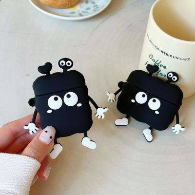 Pour les écouteurs sans fil Apple pour Airpods 1 2, bo?te de chargement en silicone, étui avec design mignon de boule de charbon, couverture de protection avec sangle