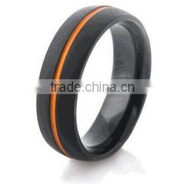 2016 New Design Flat Black Wedding Band with Orange Inlay