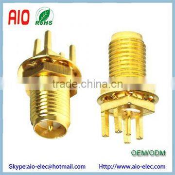 Gold Reverse Polarity RP SMA female bulkhead End Launch PCB Mount Connector male pin