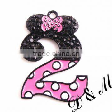 Wholesale large 40mm fashion silver alloy rhinestone digital "2" pendants for kids jewelry making