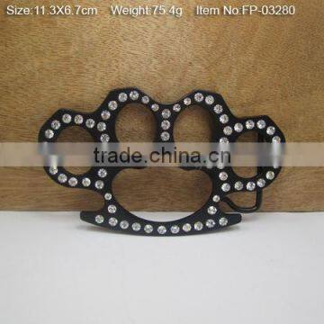 Gold Plate Military Web Belt Buckle With Emblem With Rhinestones photo-5