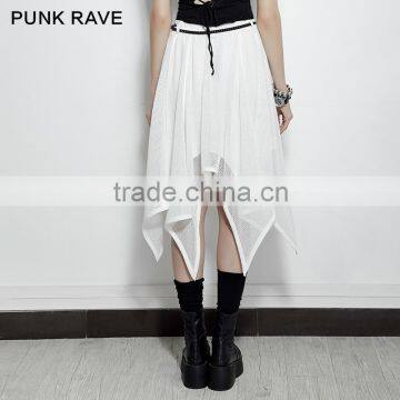 PQ-149 PUNK Women's White Shortl Crochet Bat Irregular Mesh Skirt photo-3