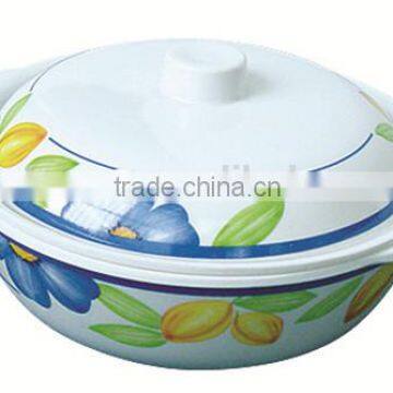 round printed melamine soup tureen with two handle + lid CB-04