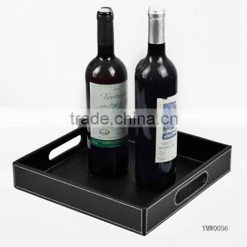 Black PU Leather Covering Wooden Serving Tray